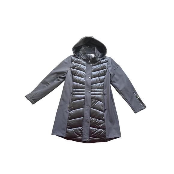 BCBGeneration Jackets & Blazers - BCBGeneration Size 0 Mixed Media Water Resistant Hooded Puffer Gunmetal Gray NWT